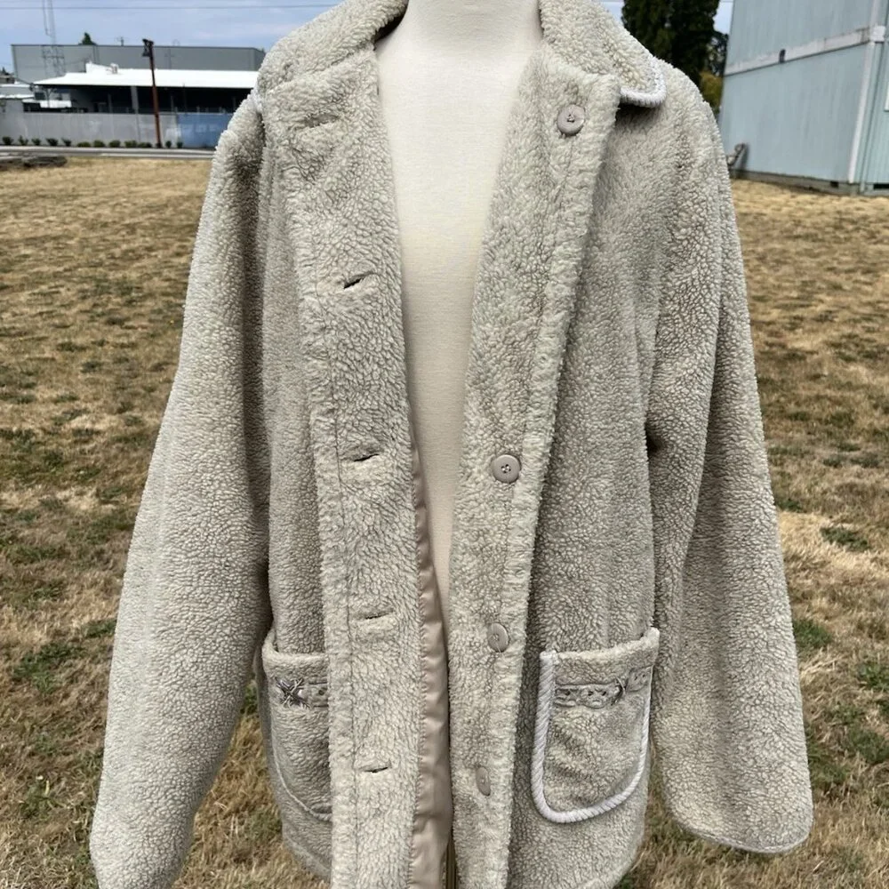 Vintage Y2K New York Sherpa Fleece Jacket Coat Alpine Embroidered Western Winter